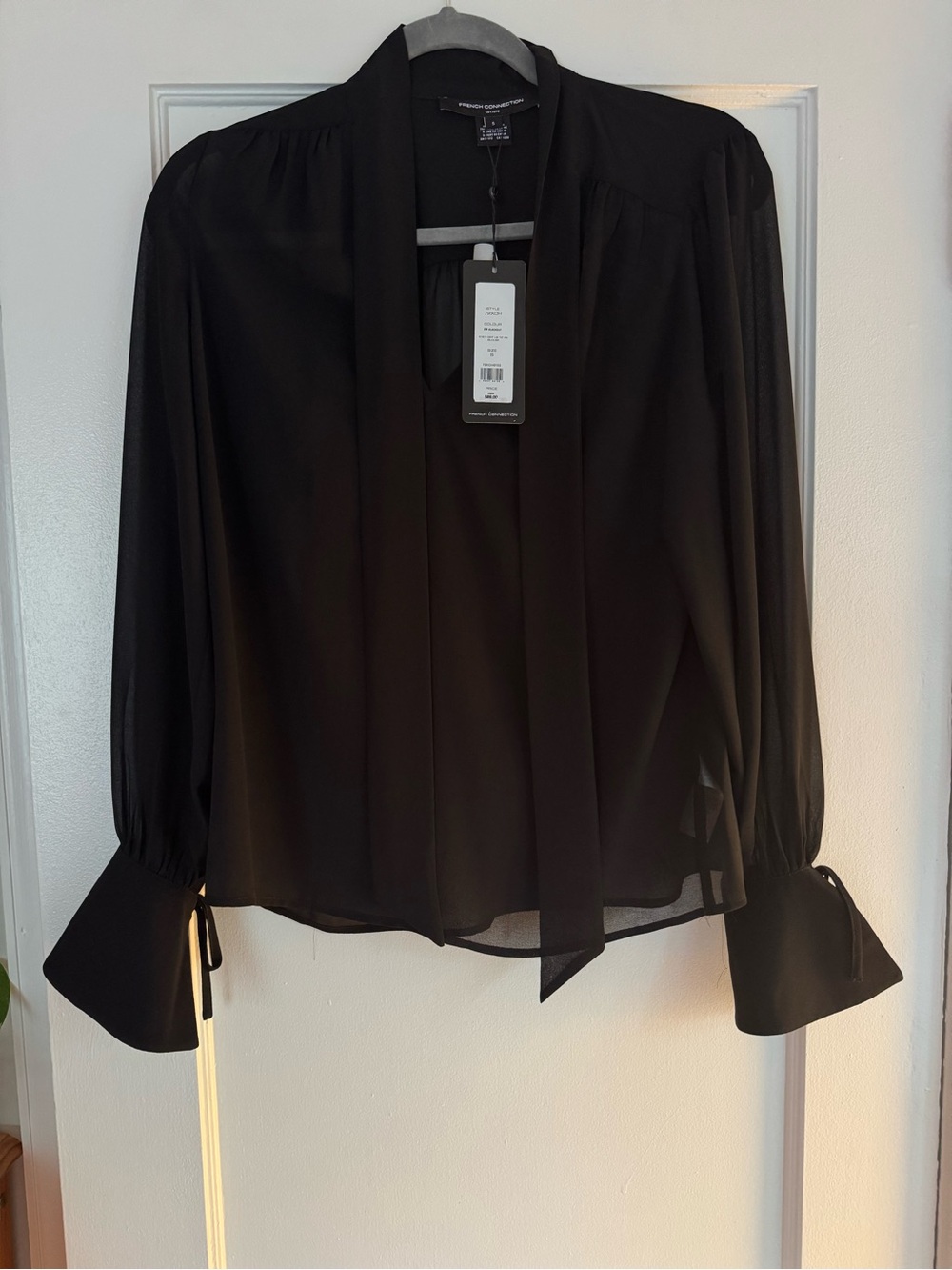 French connection: Black Tie-Neck Long-Sleeve Blouse